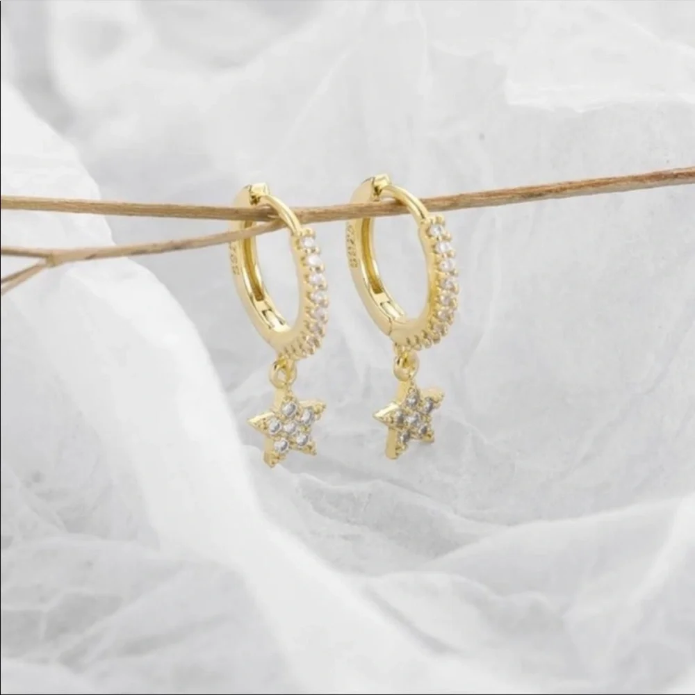 NEW STAR GOLD 925 STERLING SILVER HOOP EARRINGS,WONDERFUL EARRINGS,WOW EARRINGS - Picture 5 of 6